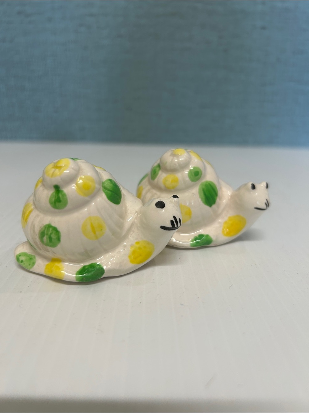 Vintage Ceramic Snail Salt & Pepper Shakers Japan MCM Polka Dot